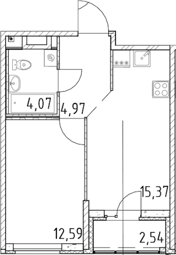 1-комнатная квартира 37 м², 6/23 эт., ЖК «Город Первых»